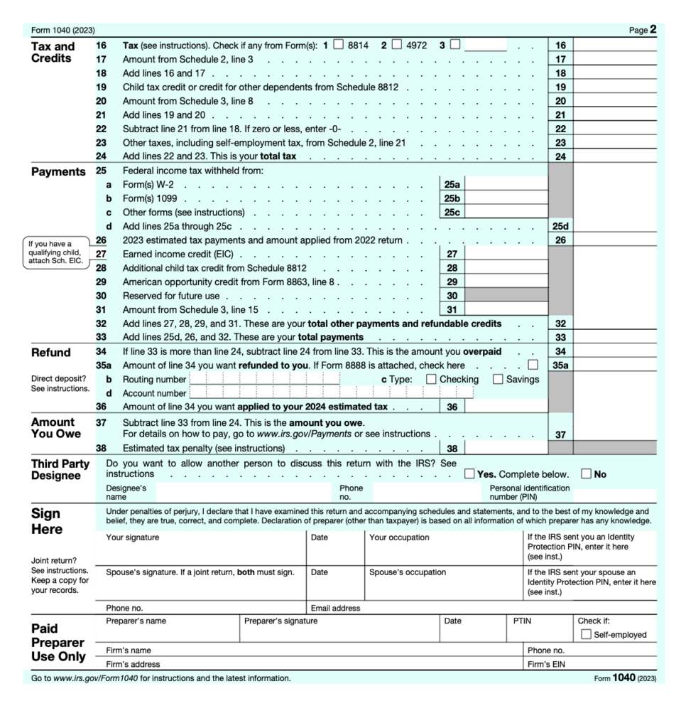 IRS form 1040 for 2024